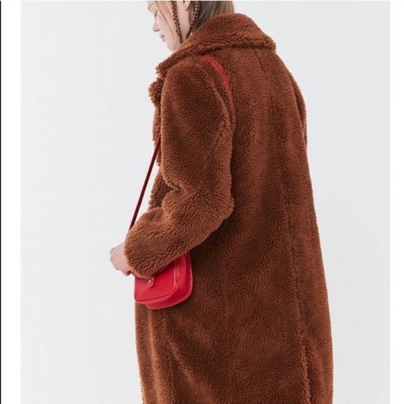 NWOT Urban Outfitters Cognac Brown long teddy coat - Picture 7 of 16